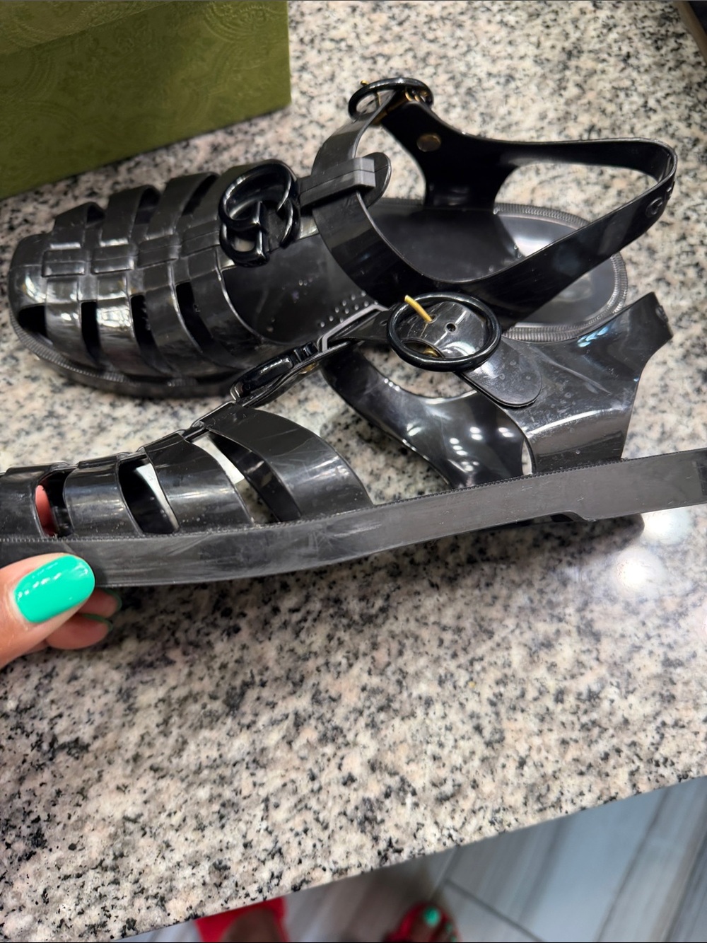 Gucci Black Jelly Woven Slingback Sandals with Interlocking G - Picture 5 of 8